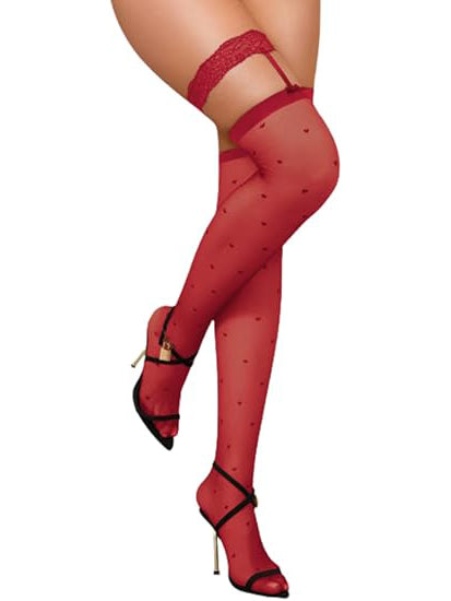 Polka Dot Thigh High Stockings With Lace Top Bow Detail Hello.LA.Girl